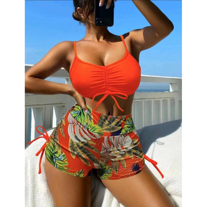 Damen Bikini-Set mit verstellbaren Trägern und floralem Volant Drune