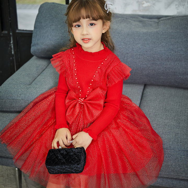 Mädchen Festliches Tüllkleid mit Pailletten und Schleifendetail Drune
