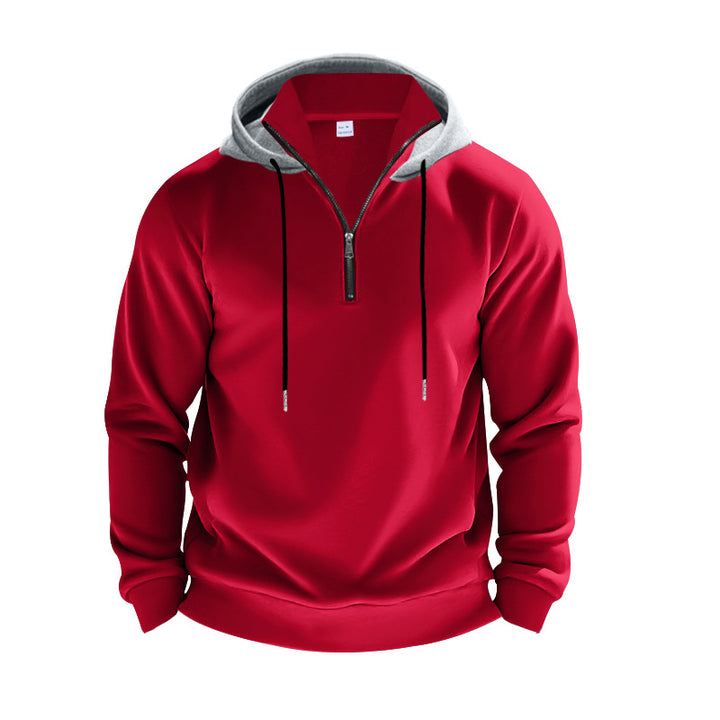 Herren nan sportives Kapuzen-Sweatshirt mit kurzem Frontreißverschluss, kontrastgefütterter Kapuze und elastischen Rippbündchen Drune