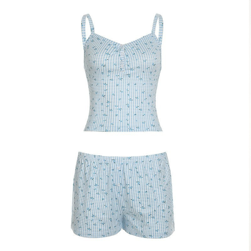 Damen Pyjama-Set mit elegantem Karomuster und verstellbaren Trägern Drune