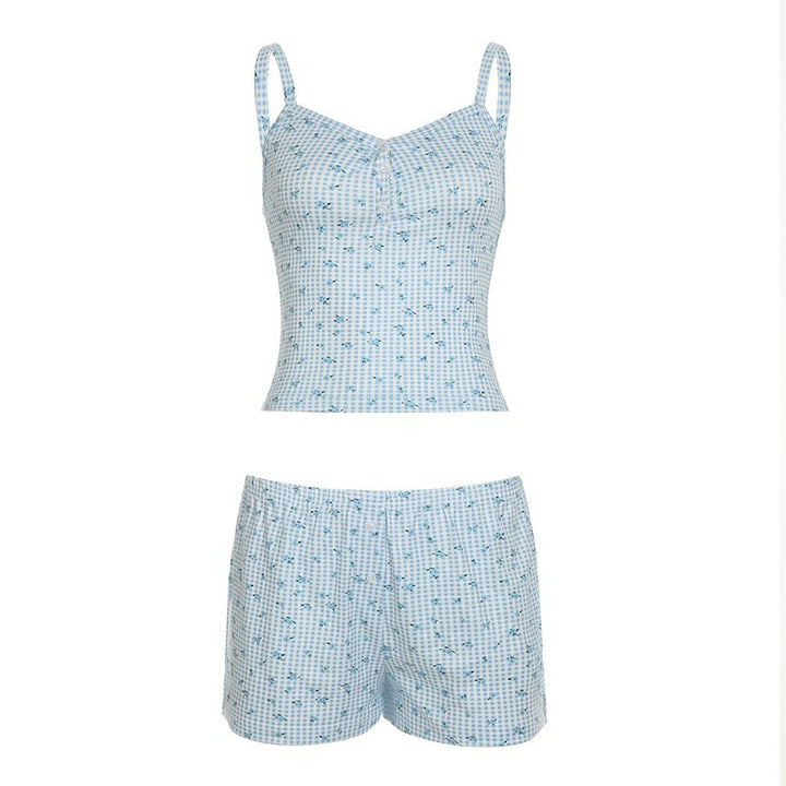 Damen luftiges Schlafanzug-Set mit charmantem Blumendruck und verstellbaren Trägern Drune