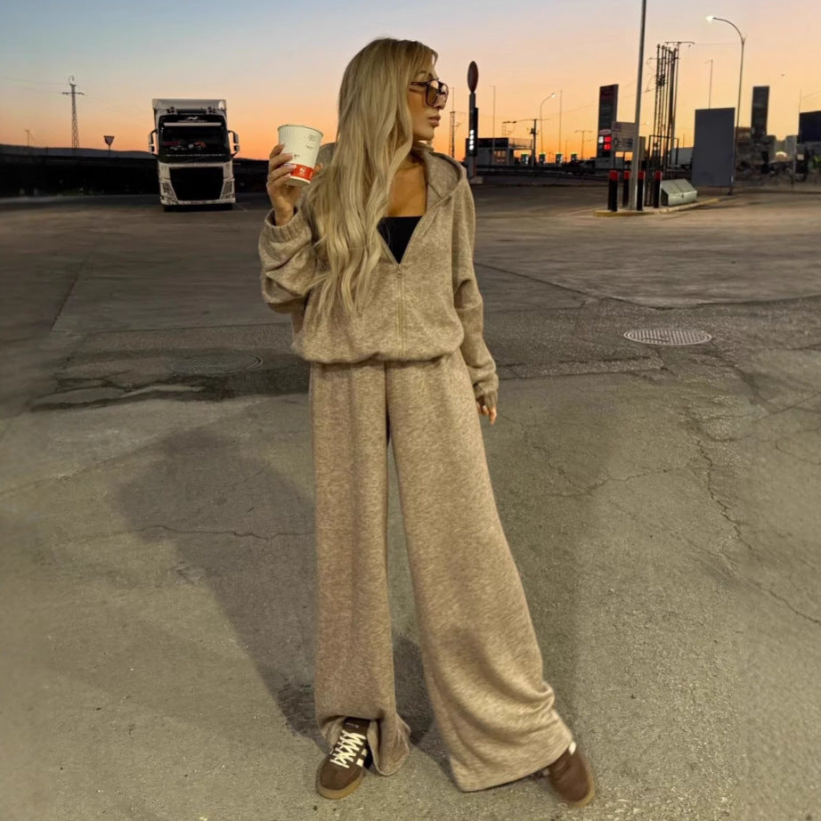 Damen Fleece-Jogginganzug mit Kapuze und Reißverschluss Drune