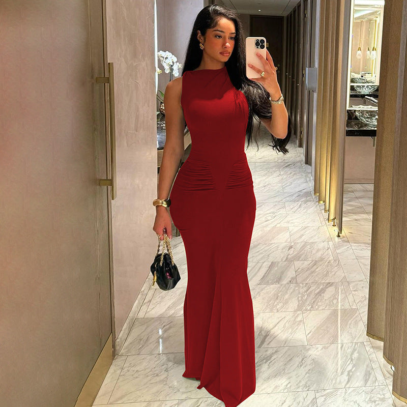 Damen Elegantes Maxikleid mit seitlichen Rüschendetails und figurbetontem Schnitt Drune