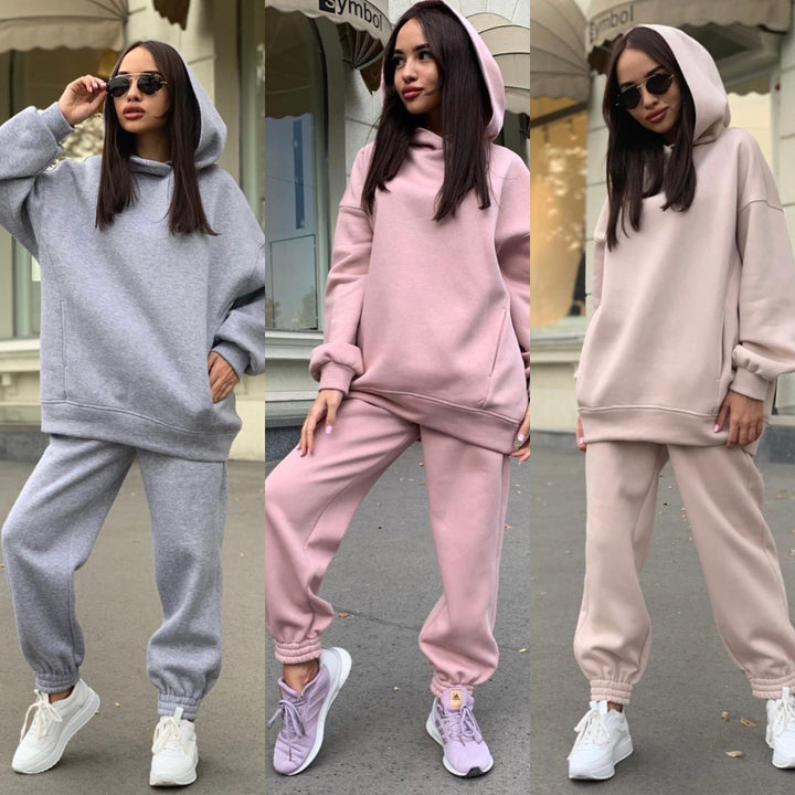 Damen bequemer Kapuzenpullover und Jogginghose Set Drune