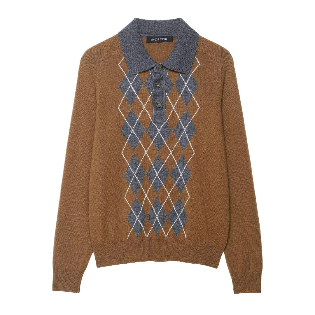 Damen Pullover mit modernem Rautenmuster und Polokragen Drune