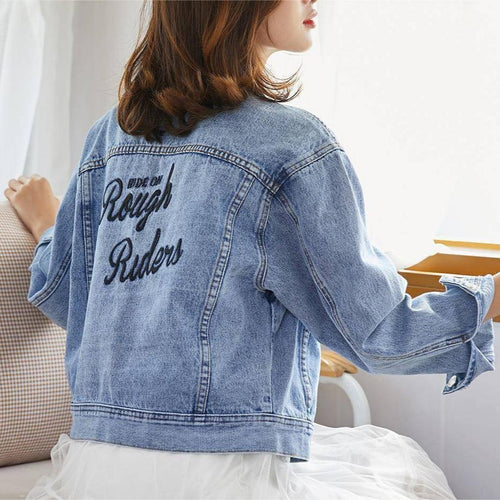 Damen Denimjacke mit aufwendig gesticktem Schriftzug Drune