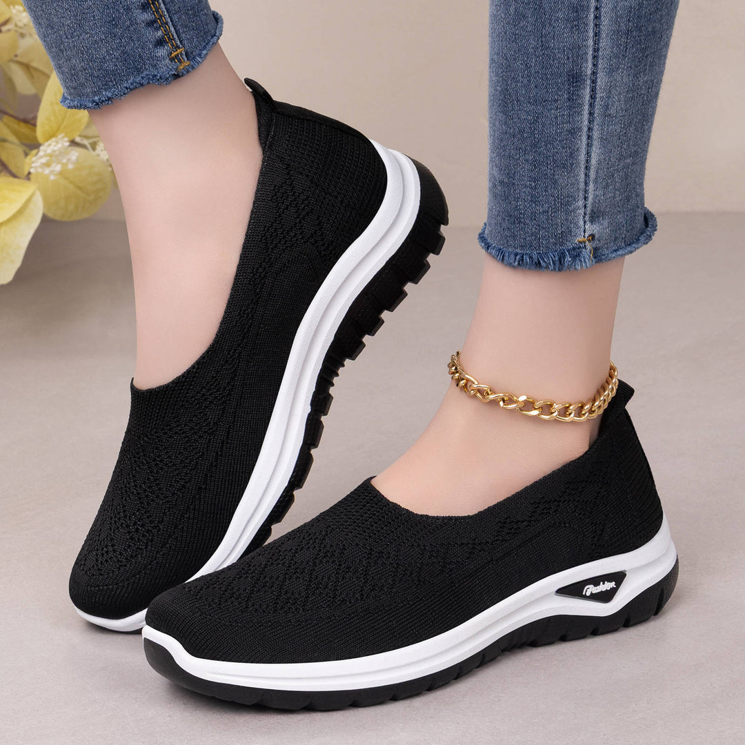 Damen nan gestrickter Slip-On Komfortwalker mit Memory-Fußbett, elastischem Sockeneinstieg und rutschfester Profilsohle Drune