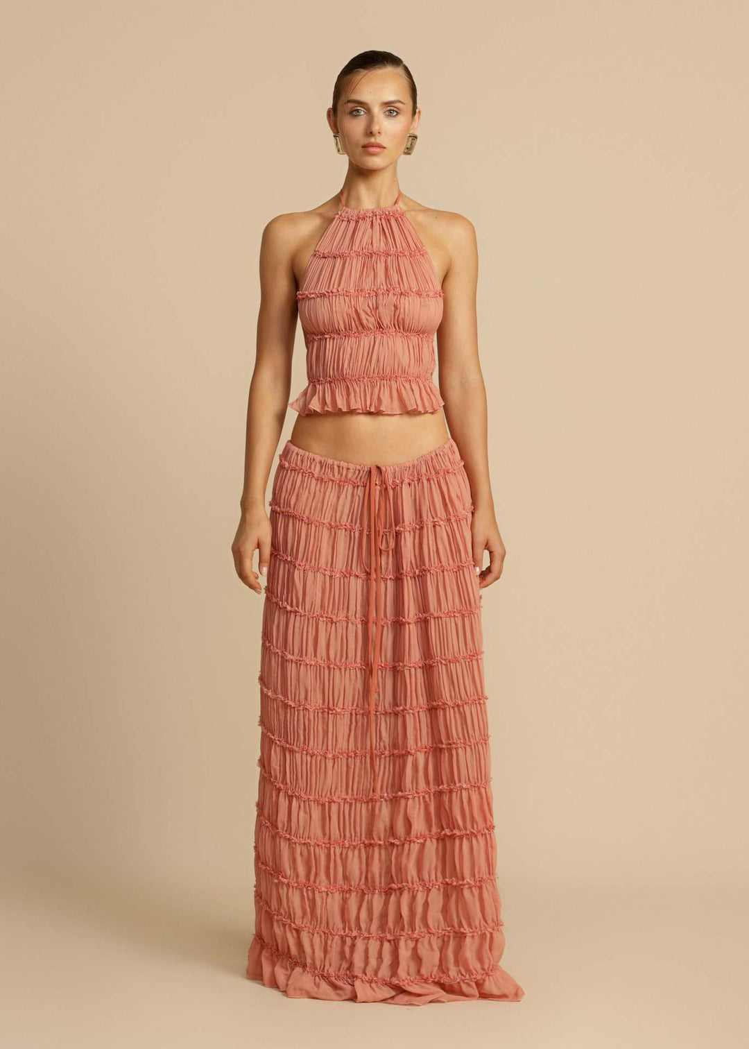 Damen Maxikleid mit gerafftem Oberteil und elegantem Taillenauschnitt Drune