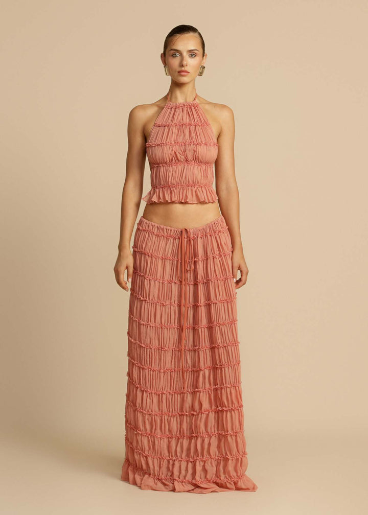 Damen Maxikleid mit gerafftem Oberteil und elegantem Taillenauschnitt Drune