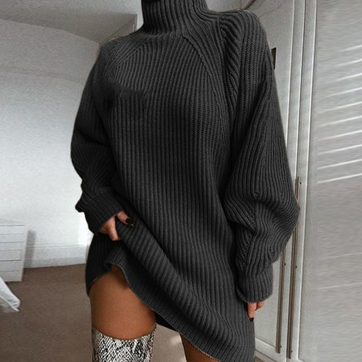 Damen Grobstrickpullover mit hohem Kragen und seitlichem Schlitz Drune