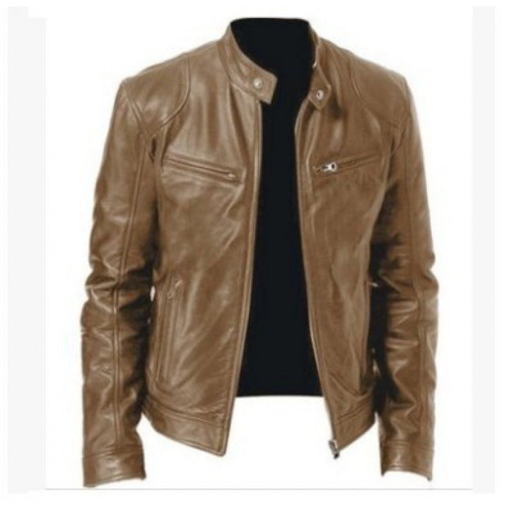 Herren nan schlanke Echtleder-Bikerjacke mit Stehkragen, zwei Brust-Reißverschlusstaschen und geradliniger Silhouette Drune