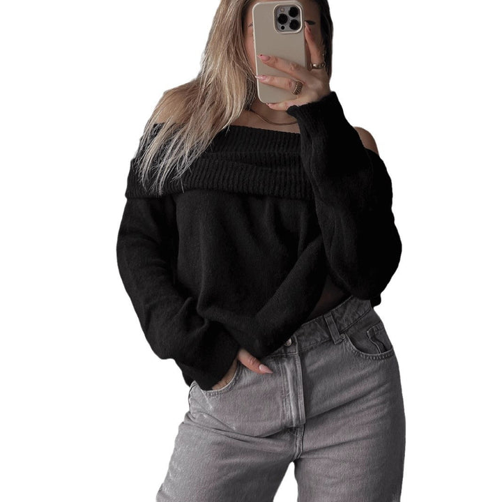 Damen lässiger Off-Shoulder Pullover mit Rippenstruktur Drune