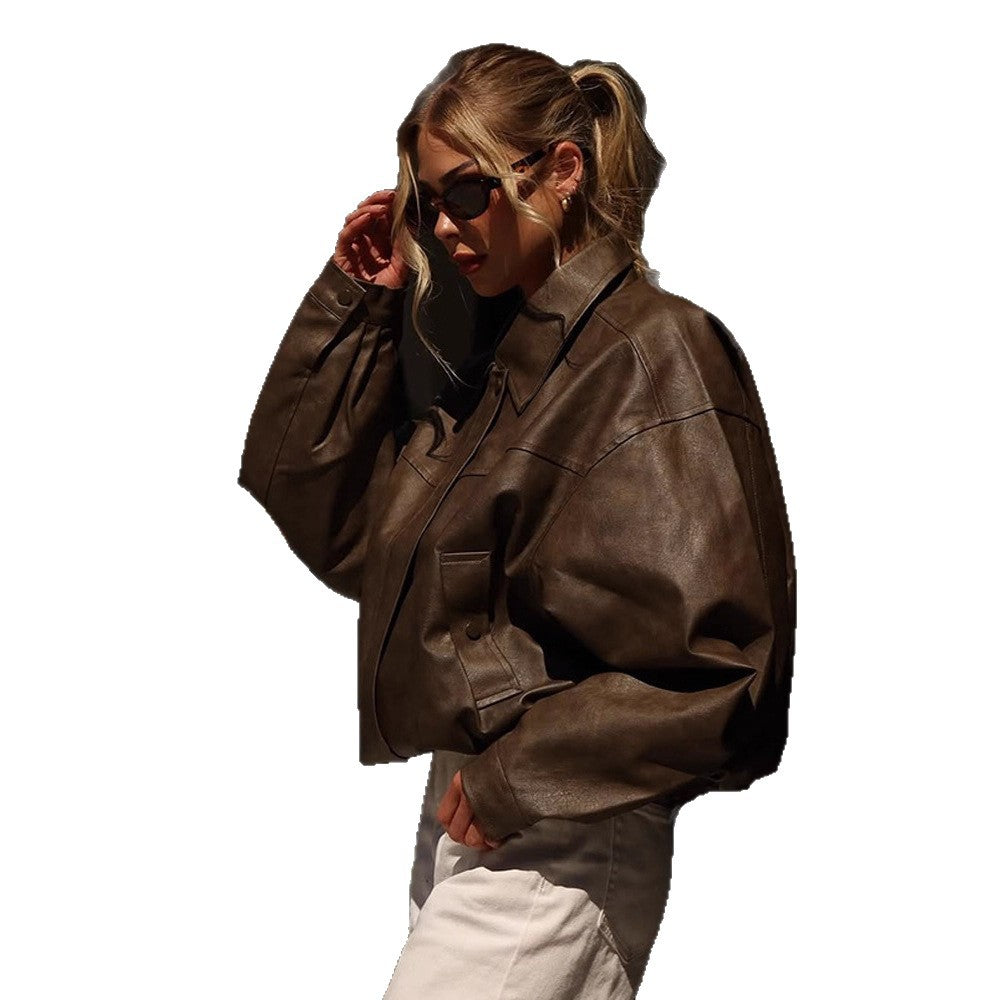 Damen Kunstlederjacke mit lässigem Oversized-Schnitt Drune