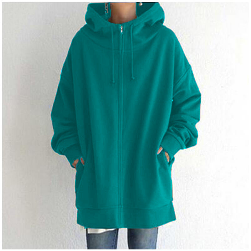 Damen nan oversized Kapuzenlongpullover mit Reißverschluss und Eingrifftaschen Drune