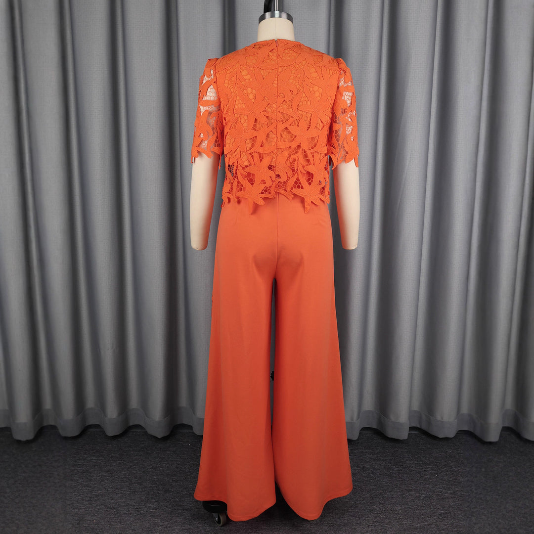 Damen elegante weit geschnittene Hose mit 3D gestickten Spitzenakzenten Drune
