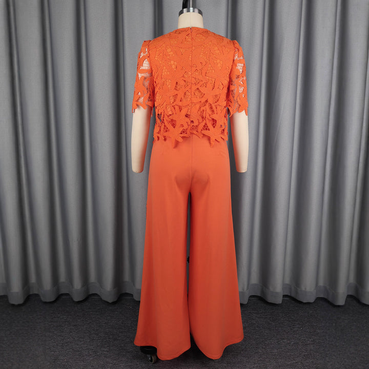 Damen elegante weit geschnittene Hose mit 3D gestickten Spitzenakzenten Drune