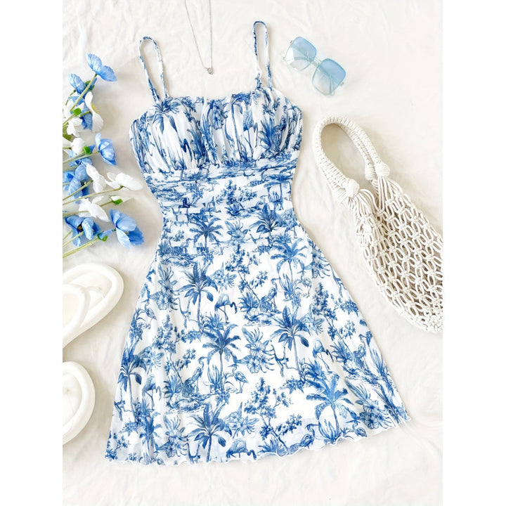 Damen Sommerliches Minikleid mit floralem Muster und Trägerdetails Drune