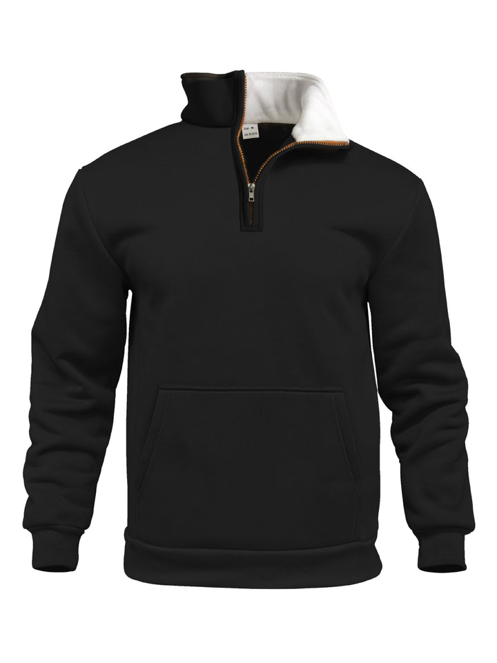 Herren nan Komfort-Halbzip-Sweat mit hohem Fleecekragen, Kängurutasche und formstabilem Rippsaum Drune