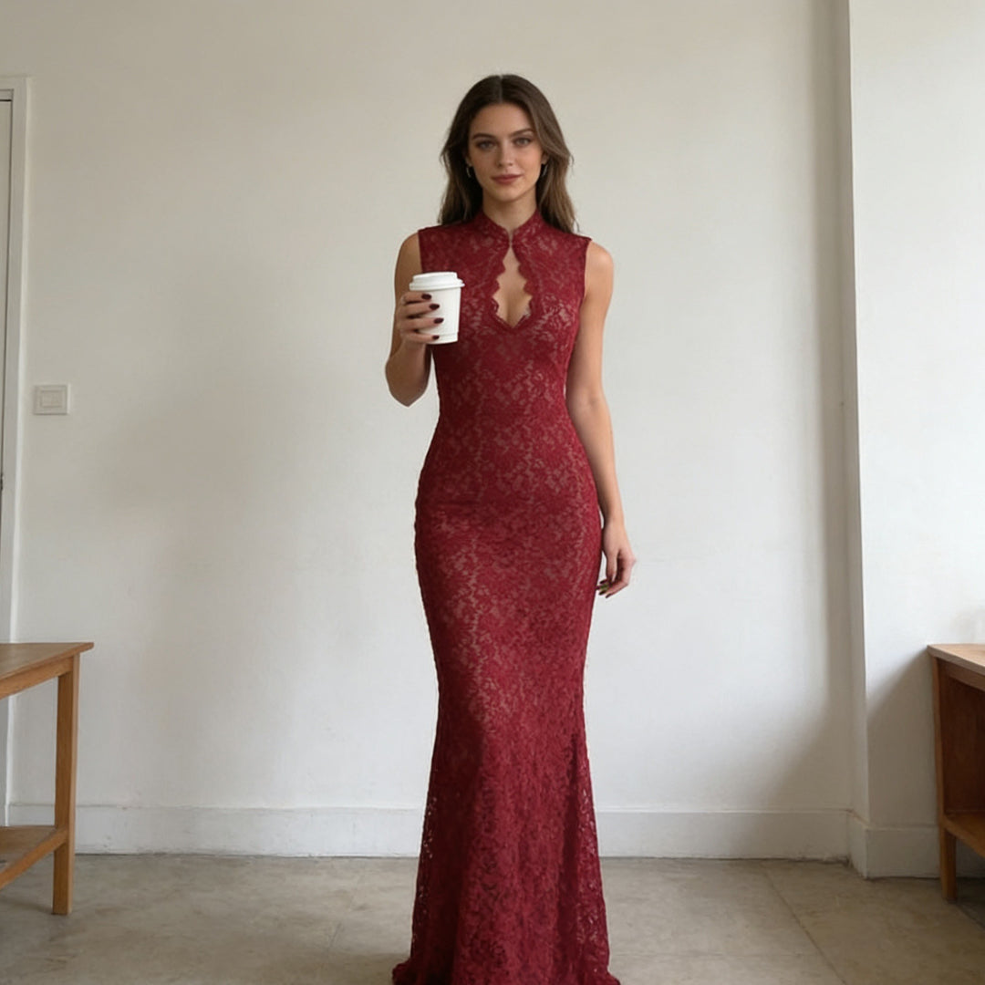 Damen Abendkleid mit Spitzenapplikation Drune