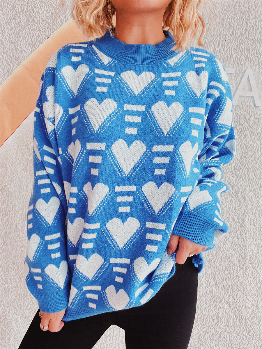 Damen gestrickter Pullover im modernen Herzdesign mit weitem Schnitt Drune