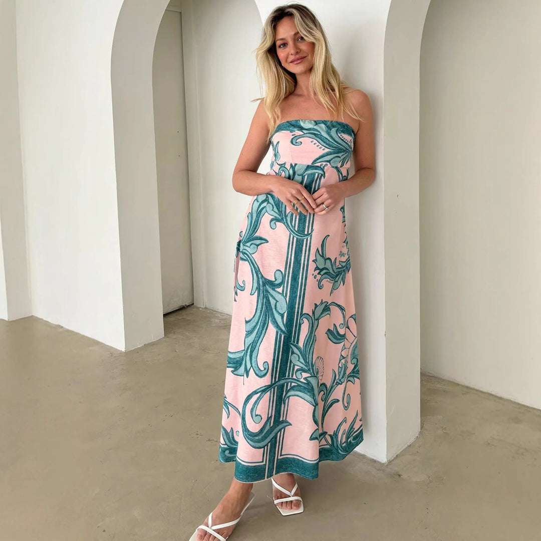Damen Bandeau Maxikleid mit elegantem floralem Druck und fließendem Schnitt Drune