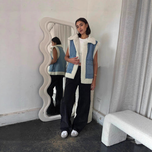 Damen Weste im Vintage-Style aus Denim mit Fleecefutter Drune