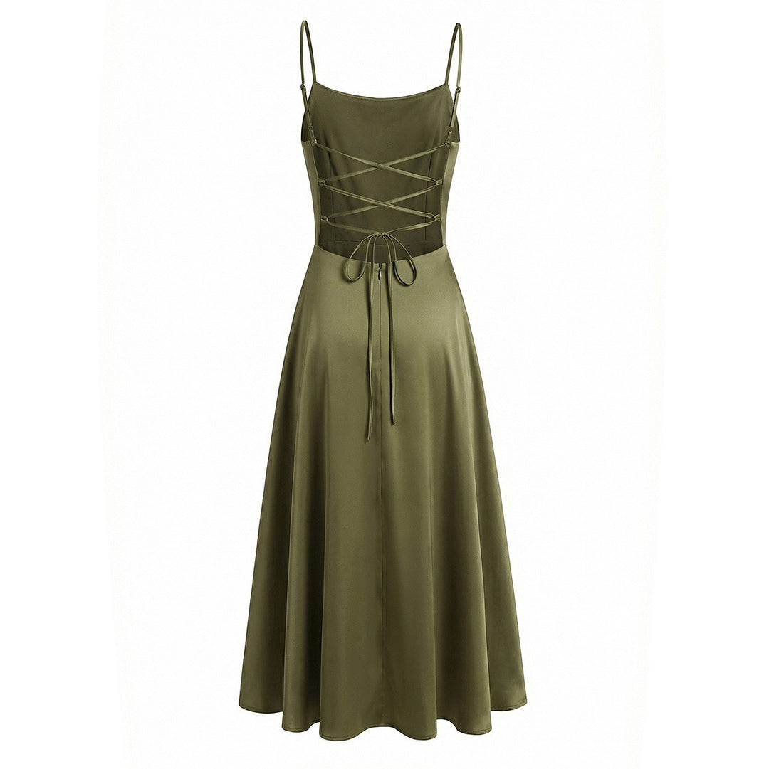 Damen Maxikleid mit elegantem Wasserfallausschnitt und schwingendem Rock Drune