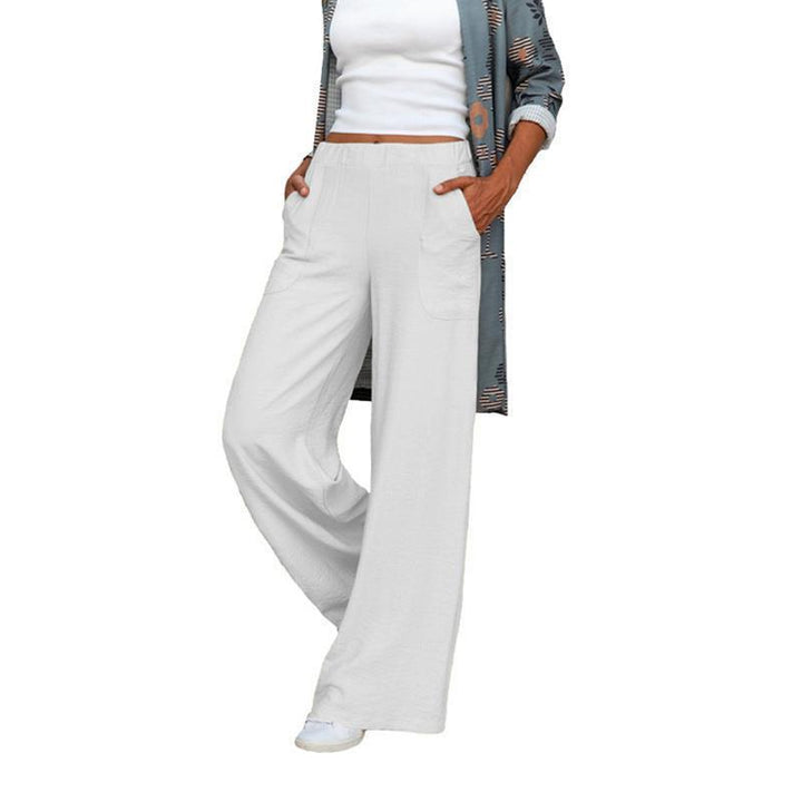 Damen weite Leinenhose mit praktischen Seitentaschen und elastischem Bund Drune