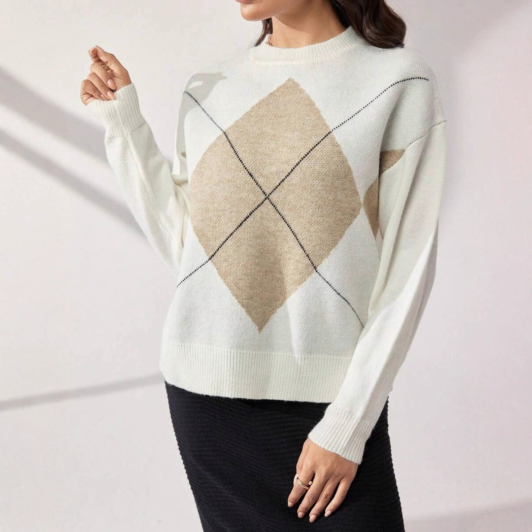 Damen Eleganter Pullover mit modernem Rautenmuster Drune
