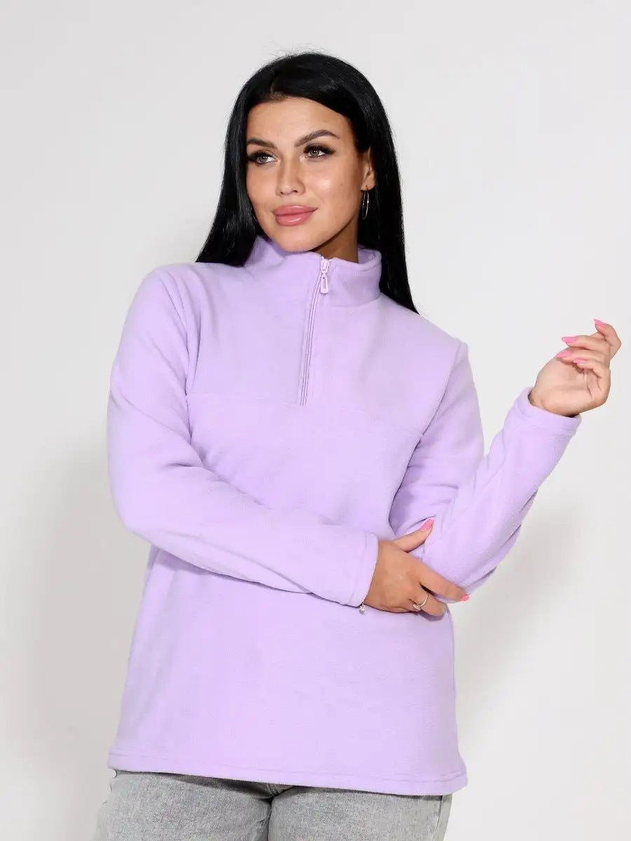 Damen Fleece-Pullover mit Stehkragen und halbem Reißverschluss Drune