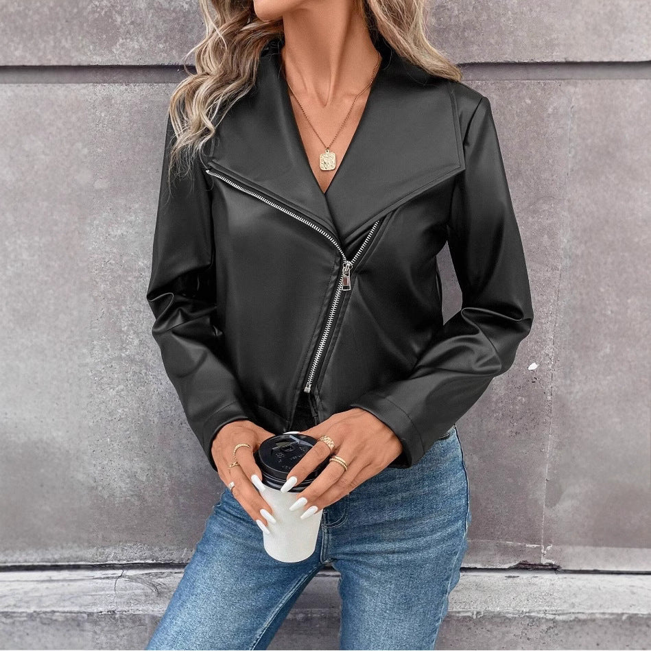 Damen modische Bikerjacke mit asymmetrischem Reißverschluss Drune