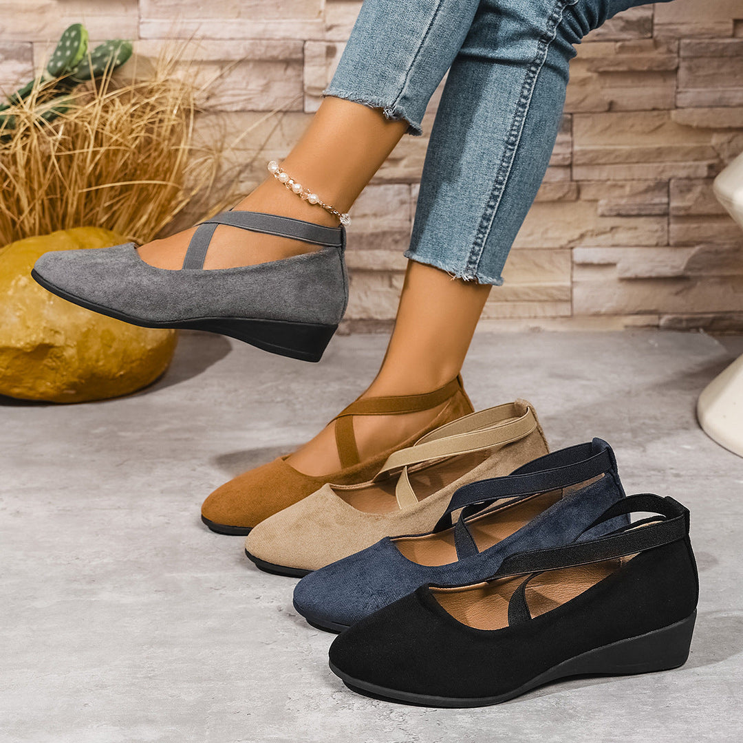 Damen Wedge-Ballerinas mit elastischem Kreuzband-Design und rutschfester Sohle Drune
