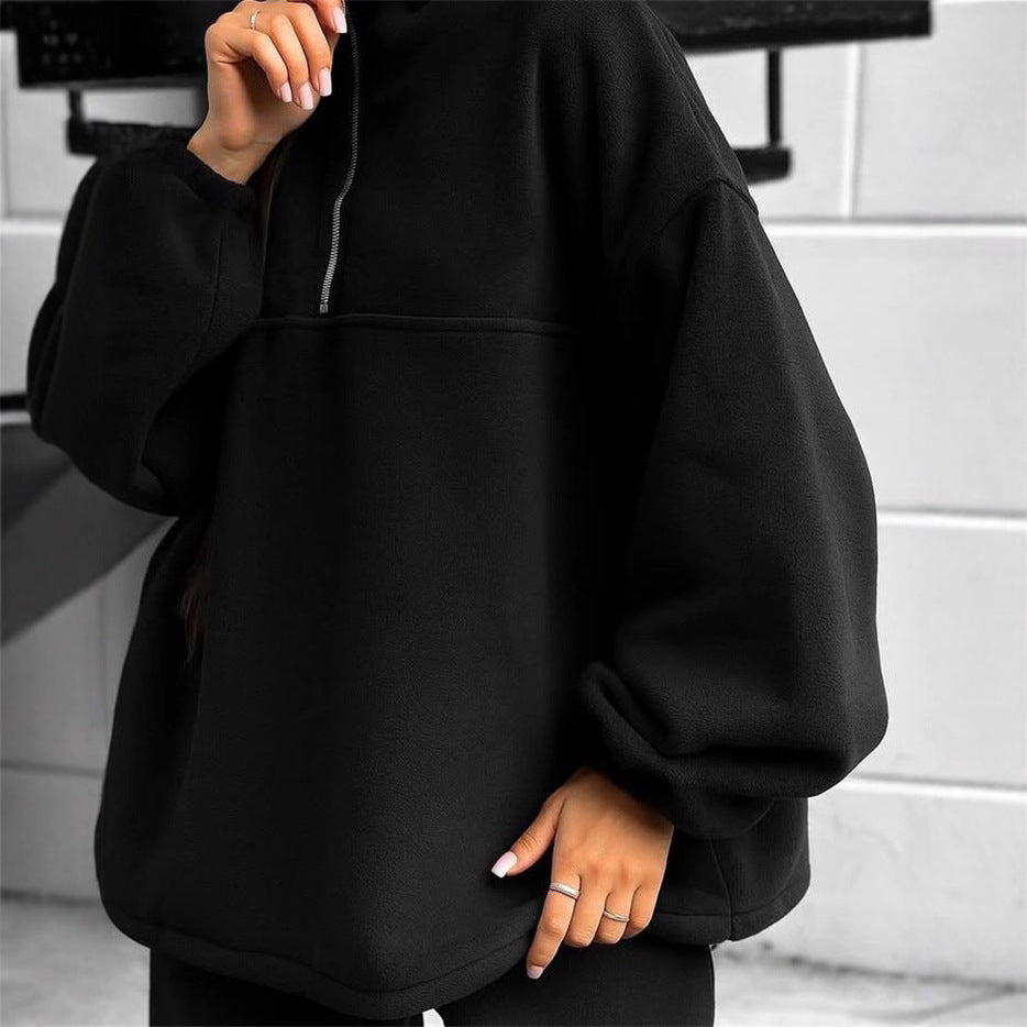 Damen Gemütlicher Fleece-Jogginganzug mit hohem Kragen Drune