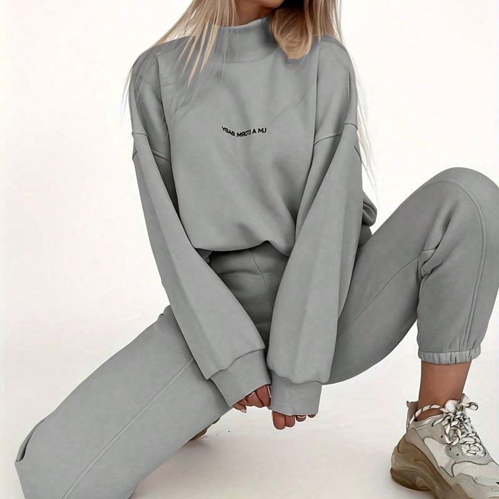 Damen sportliches Sweat-Set mit hohem Kragen und weitem Schnitt Drune