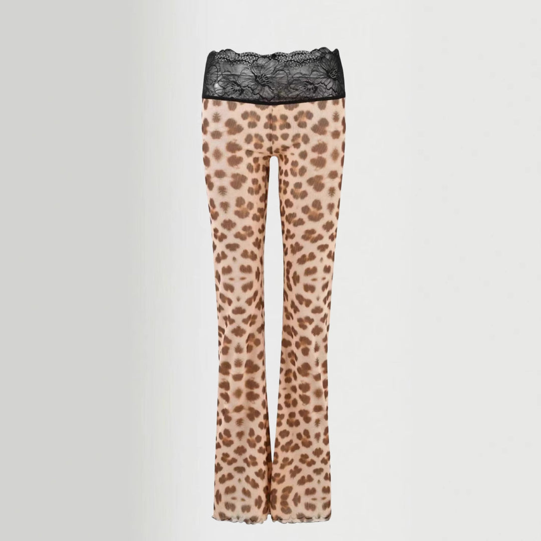 Damen Leggings mit elegantem Spitzenbund und modischem Tiermuster Drune