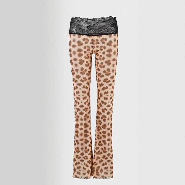Damen Leggings mit elegantem Spitzenbund und modischem Tiermuster Drune