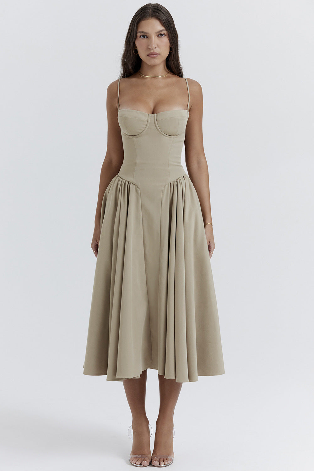 Damen Midikleid mit knöpfbarem Oberteil und schwingendem Rock Drune