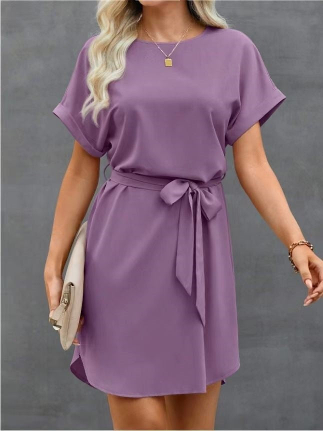 Damen Kurzarm Kleid mit Taillengürtel und lässigem Schnitt Drune