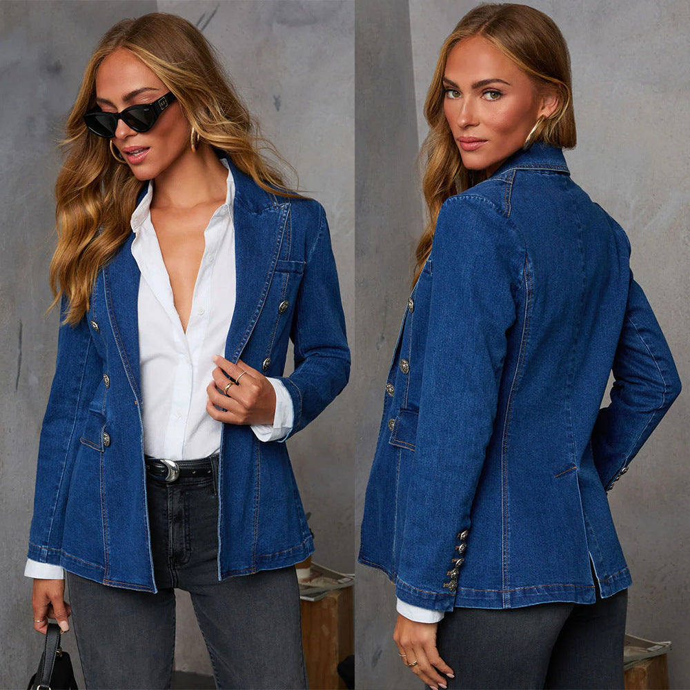 Damen Denim Blazer im eleganten Doppeltverschluss-Stil Drune
