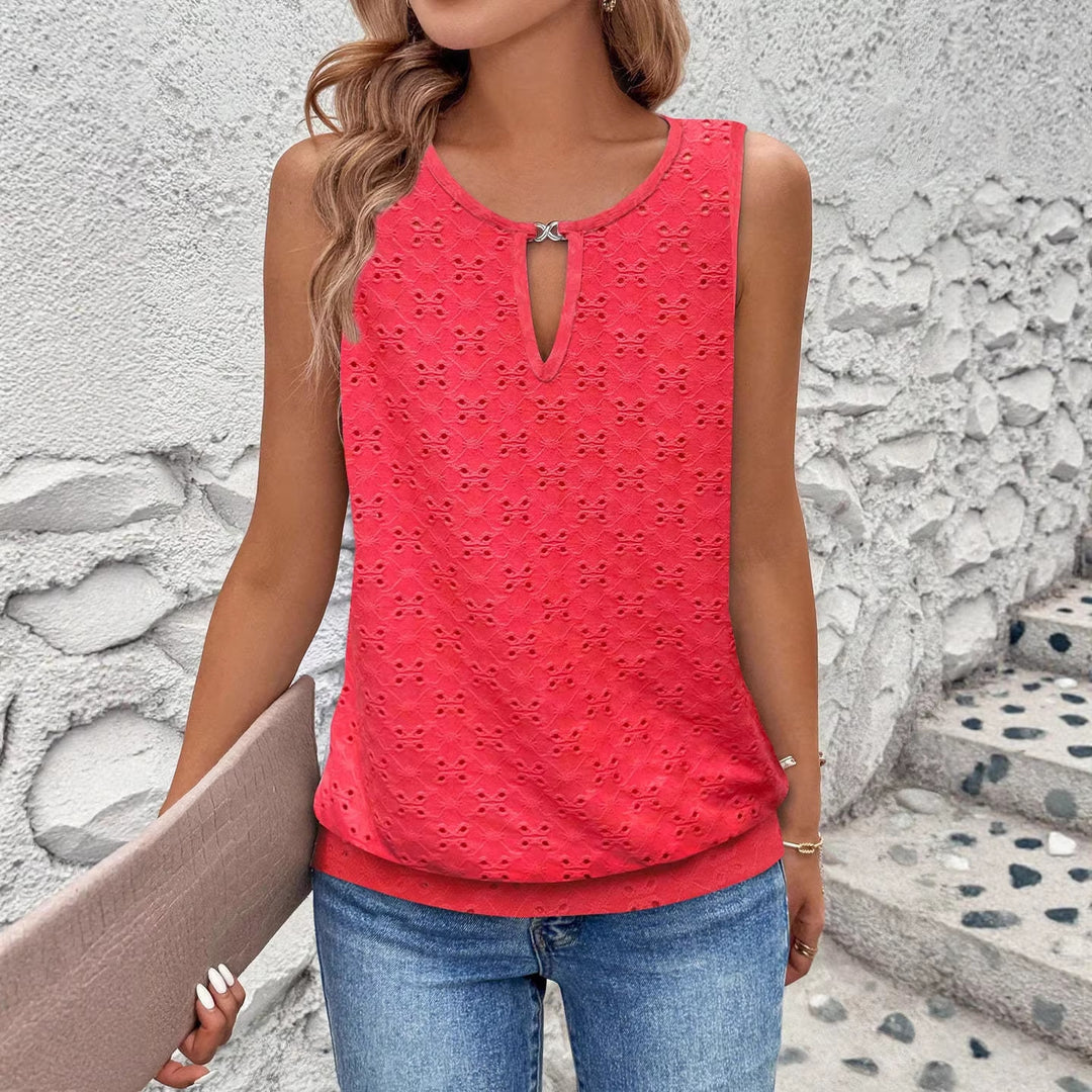 Damen luftiges Tanktop mit dekorativem Ausschnitt und feiner Struktur Drune