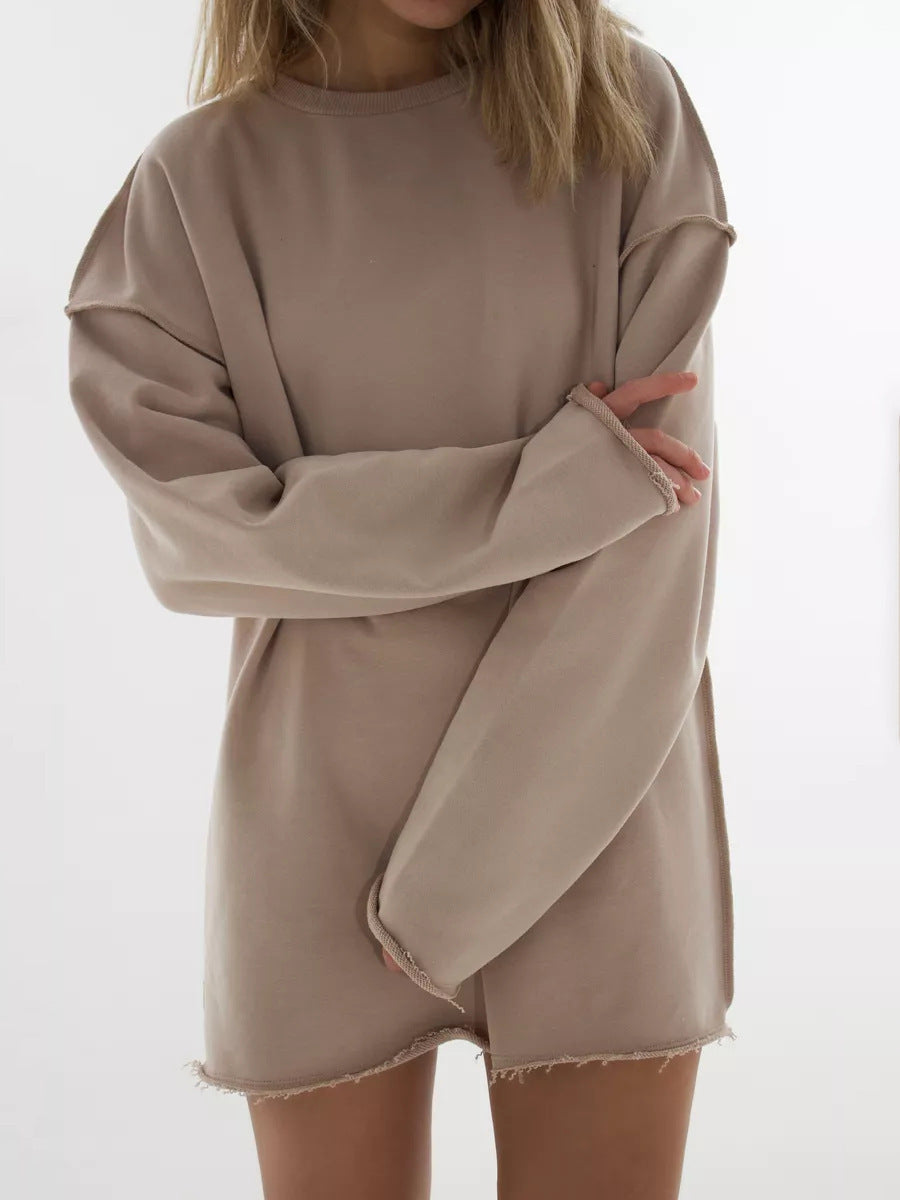 Damen Oversized Sweatshirt mit Fransensaum Drune