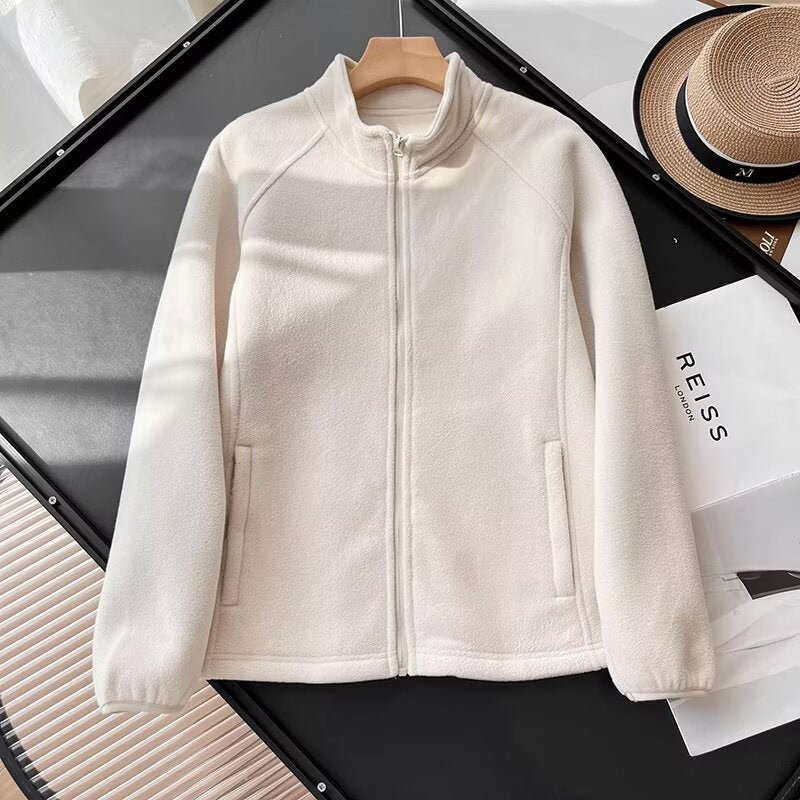 Damen kuschelige Fleecejacke mit hohem Kragen Drune