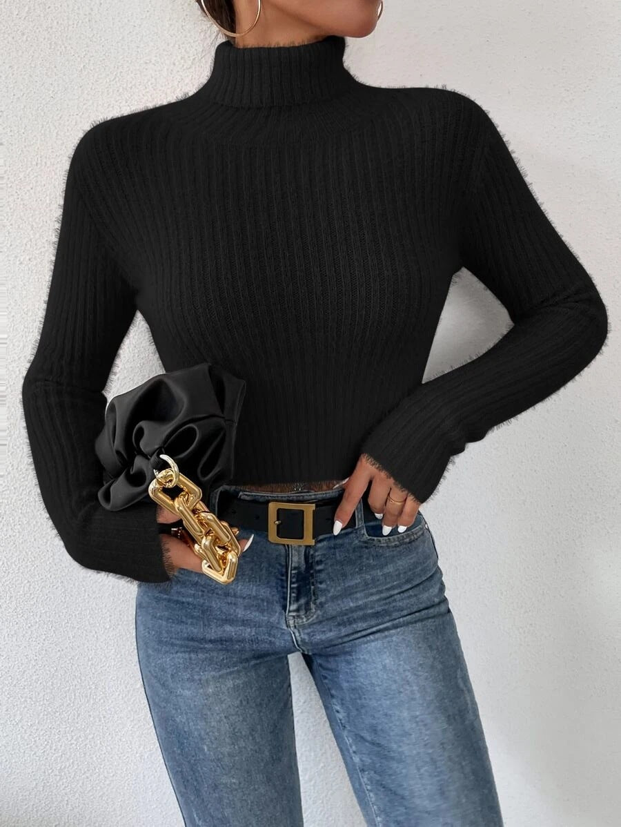 Damen Feinstrickpullover mit Stehkragen und modernem Rippdesign Drune