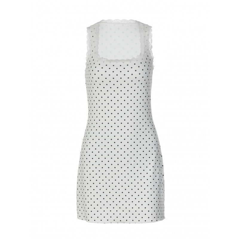 Damen Gepunktetes Minikleid mit transparenten Spitzenakzenten Drune