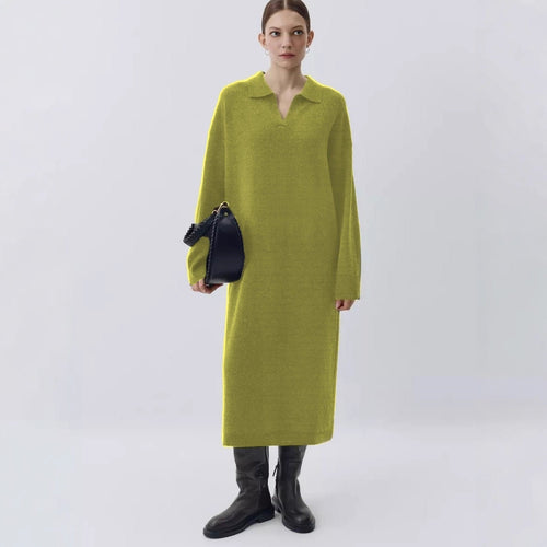 Damen Übergröße Strickkleid mit modernem Polokragen und langen Ärmeln Drune