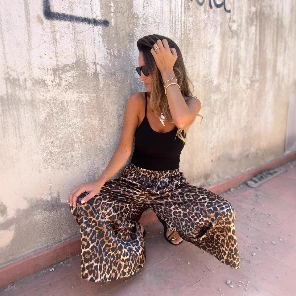 Damen weit geschnittene Palazzohose mit leopardenmuster Drune
