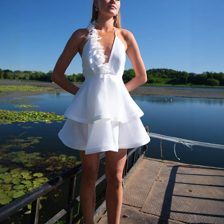 Damen Neckholder Kleid mit voluminösem Rock Drune