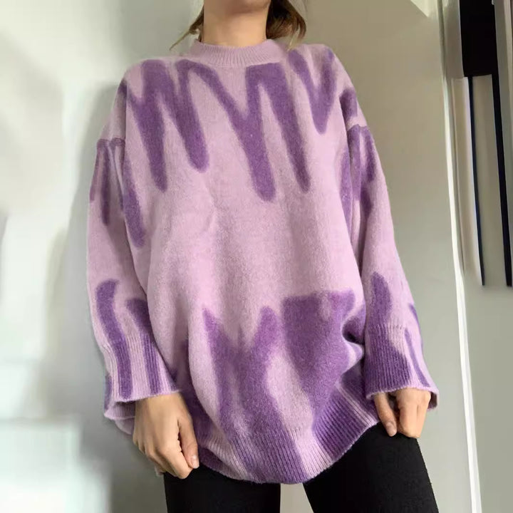 Damen Oversized Pullover mit modernem Farbmustermix und lässigem Schnitt Drune