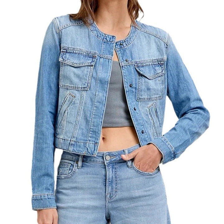 Damen Jeansjacke im lässigen Cropped-Schnitt mit praktischen Taschen und Knopfdetails Drune