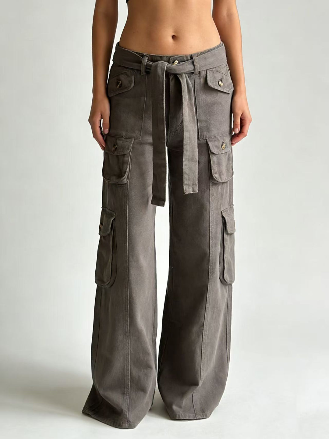 Damen modische weite Cargo-Hosen mit Gürtel und Taschen Drune